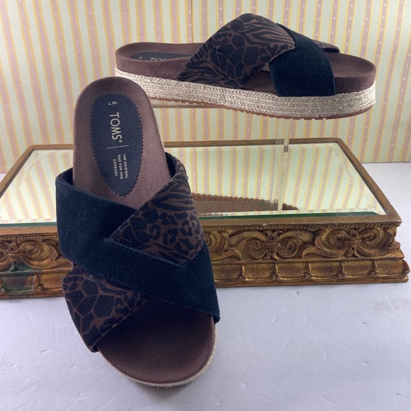 Toms Black and Brown Patterned Wedges - Picture 7 of 14